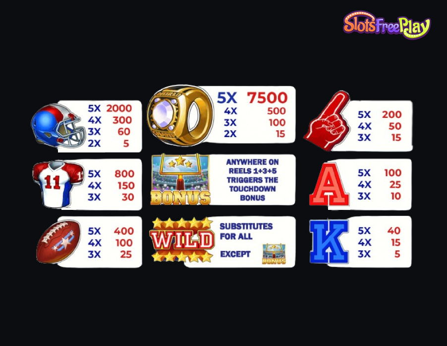 Touchdown Madness Winning symbols